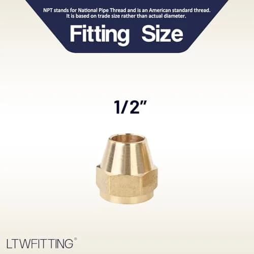 LTWFITTING Brass 1/2" OD Short SAE 45 Deg Flare Nut | Brass Flare Tube Fitting for Air, Water, Fuel, Oil thumbnail 2