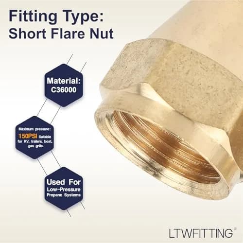 LTWFITTING Brass 1/2" OD Short SAE 45 Deg Flare Nut | Brass Flare Tube Fitting for Air, Water, Fuel, Oil thumbnail 3