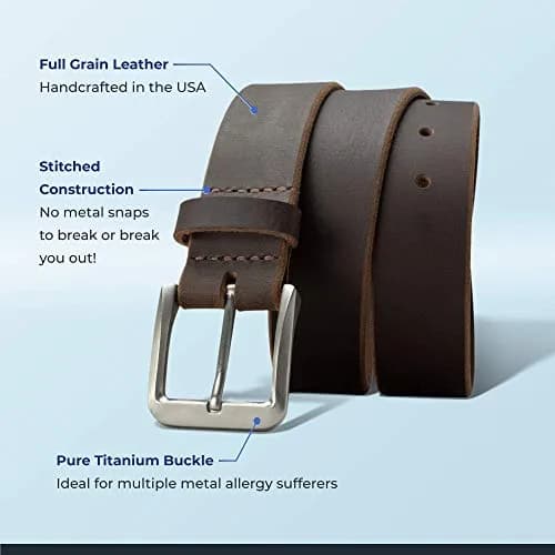 Nickel Smart Roan Mountain Titanium Brown Belt - 34" | Nickel-Free, Durable Leather & Titanium Buckle thumbnail 3