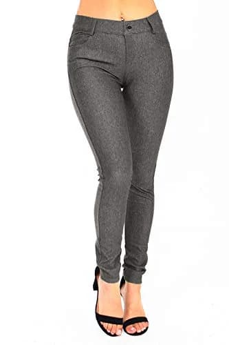 YELETE Womens Basic Five Pocket Stretch Jegging Tights Pants S/M Grey | Fitted, Breathable Cotton-Blend for All-Day Comfort thumbnail 1