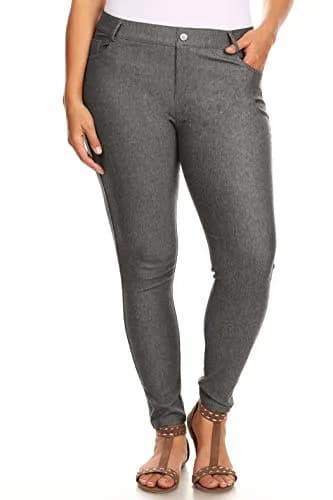 YELETE Womens Basic Five Pocket Stretch Jegging Tights Pants S/M Grey | Fitted, Breathable Cotton-Blend for All-Day Comfort thumbnail 4