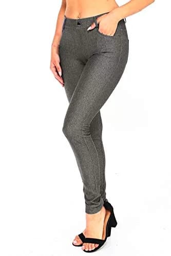 YELETE Womens Basic Five Pocket Stretch Jegging Tights Pants S/M Grey | Fitted, Breathable Cotton-Blend for All-Day Comfort thumbnail 3