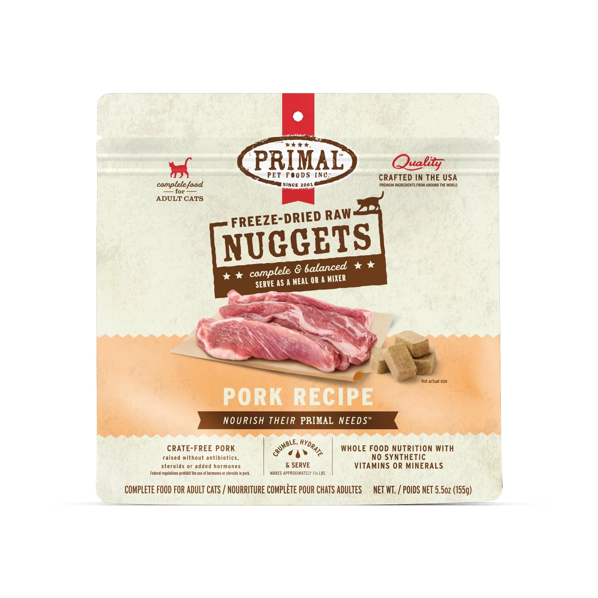 Primal Freeze Dried Raw Cat Food Nuggets, Pork, 5.5 oz | Complete & Balanced Nutrition for Cats - main product image