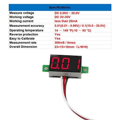 bayite Digital Volt Meter 0-30V | Calibratable, Bright Red LED Display, Reverse Polarity Protection thumbnail 4