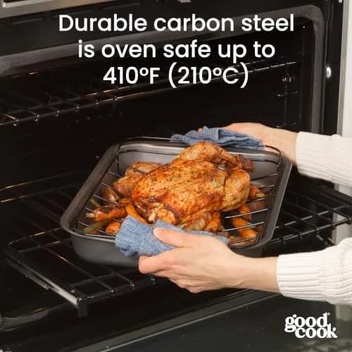 GoodCook Roast Pan with Rack 15 x 11-Inch | Nonstick Heavy-Gauge Aluminum, Gray thumbnail 4