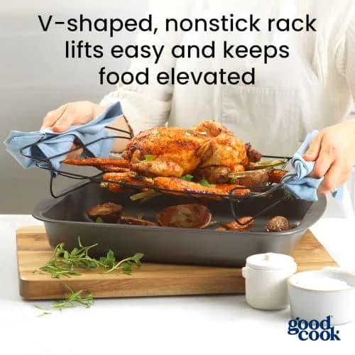 GoodCook Roast Pan with Rack 15 x 11-Inch | Nonstick Heavy-Gauge Aluminum, Gray thumbnail 7