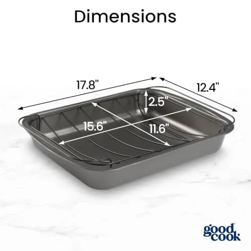 GoodCook Roast Pan with Rack 15 x 11-Inch | Nonstick Heavy-Gauge Aluminum, Gray thumbnail 2