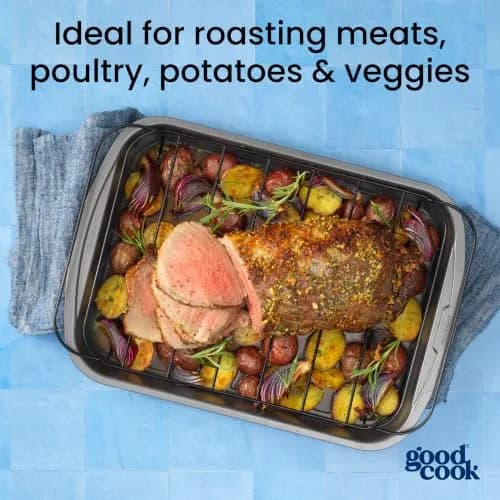 GoodCook Roast Pan with Rack 15 x 11-Inch | Nonstick Heavy-Gauge Aluminum, Gray thumbnail 3