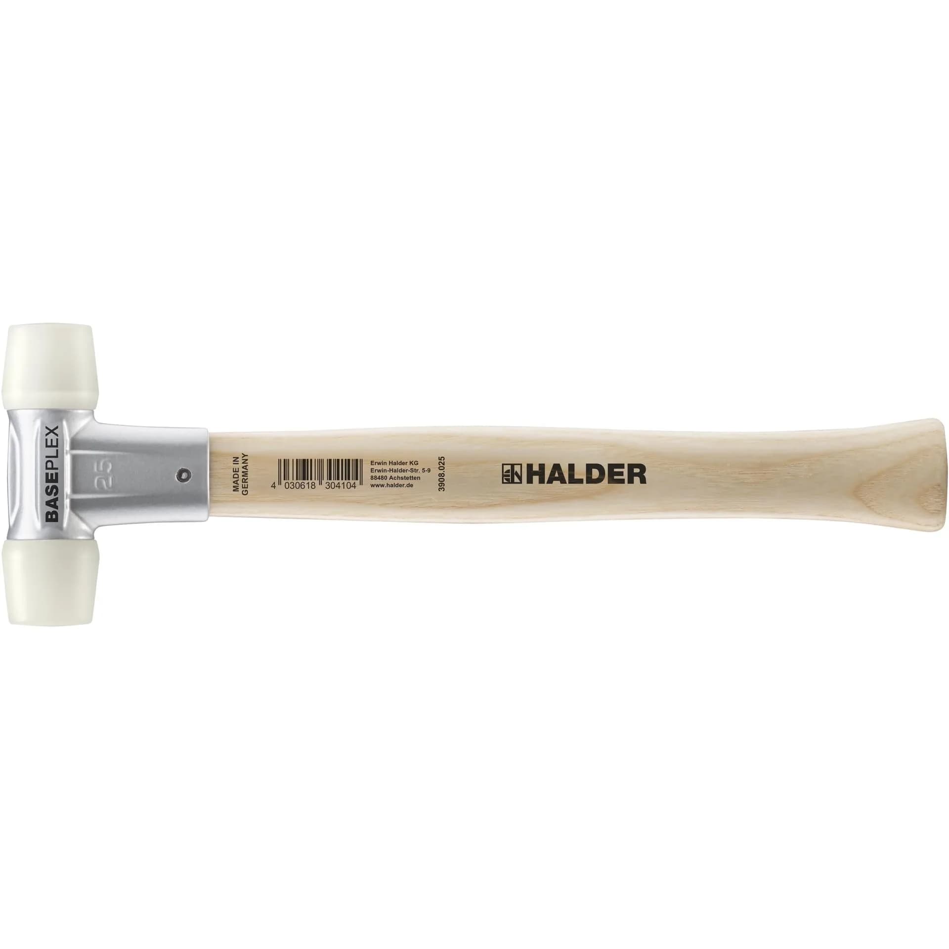 Halder Baseplex Soft-Faced Mallet 3908.025 25mm (0.98in) | Hard Nylon Inserts, Zinc Die-Cast Housing, Varnished Wooden Handle — 25mm