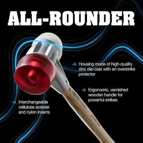 Halder Baseplex Soft-Faced Mallet 3908.025 25mm (0.98in) | Hard Nylon Inserts, Zinc Die-Cast Housing, Varnished Wooden Handle thumbnail 4