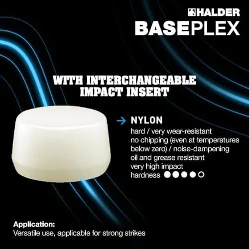 Halder Baseplex Soft-Faced Mallet 3908.025 25mm (0.98in) | Hard Nylon Inserts, Zinc Die-Cast Housing, Varnished Wooden Handle thumbnail 3