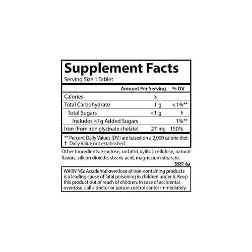 Carlson Chewable Iron, 27 mg | Superior Absorption, 60 Chewable Tablets for Healthy Blood thumbnail 4