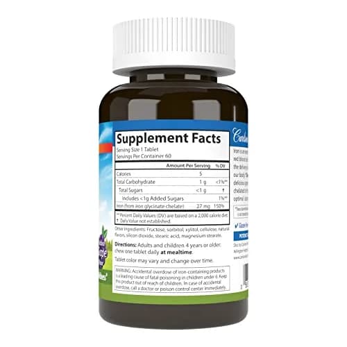 Carlson Chewable Iron, 27 mg | Superior Absorption, 60 Chewable Tablets for Healthy Blood thumbnail 2