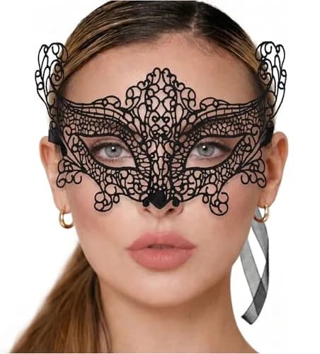 Luxury Mask Black Costume Mask for Women - Swan Lace Masquerade Masks | Elegant Lace Design, Adjustable Fit, Reusable, Breathable (70-120 chars) thumbnail 1