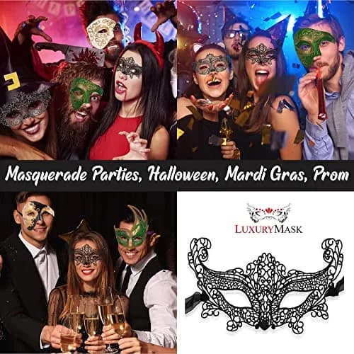Luxury Mask Black Costume Mask for Women - Swan Lace Masquerade Masks | Elegant Lace Design, Adjustable Fit, Reusable, Breathable (70-120 chars) thumbnail 4