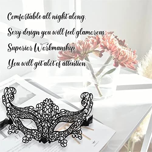 Luxury Mask Black Costume Mask for Women - Swan Lace Masquerade Masks | Elegant Lace Design, Adjustable Fit, Reusable, Breathable (70-120 chars) thumbnail 6
