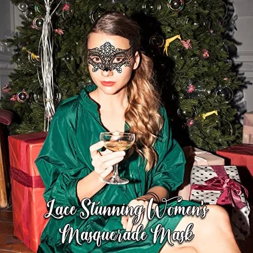 Luxury Mask Black Costume Mask for Women - Swan Lace Masquerade Masks | Elegant Lace Design, Adjustable Fit, Reusable, Breathable (70-120 chars) thumbnail 7