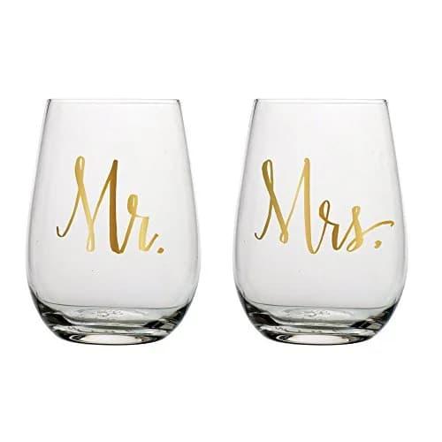 Slant Mr & Mrs Stemless Wine Glasses 20oz | Gold Lettering Set of 2 thumbnail 1