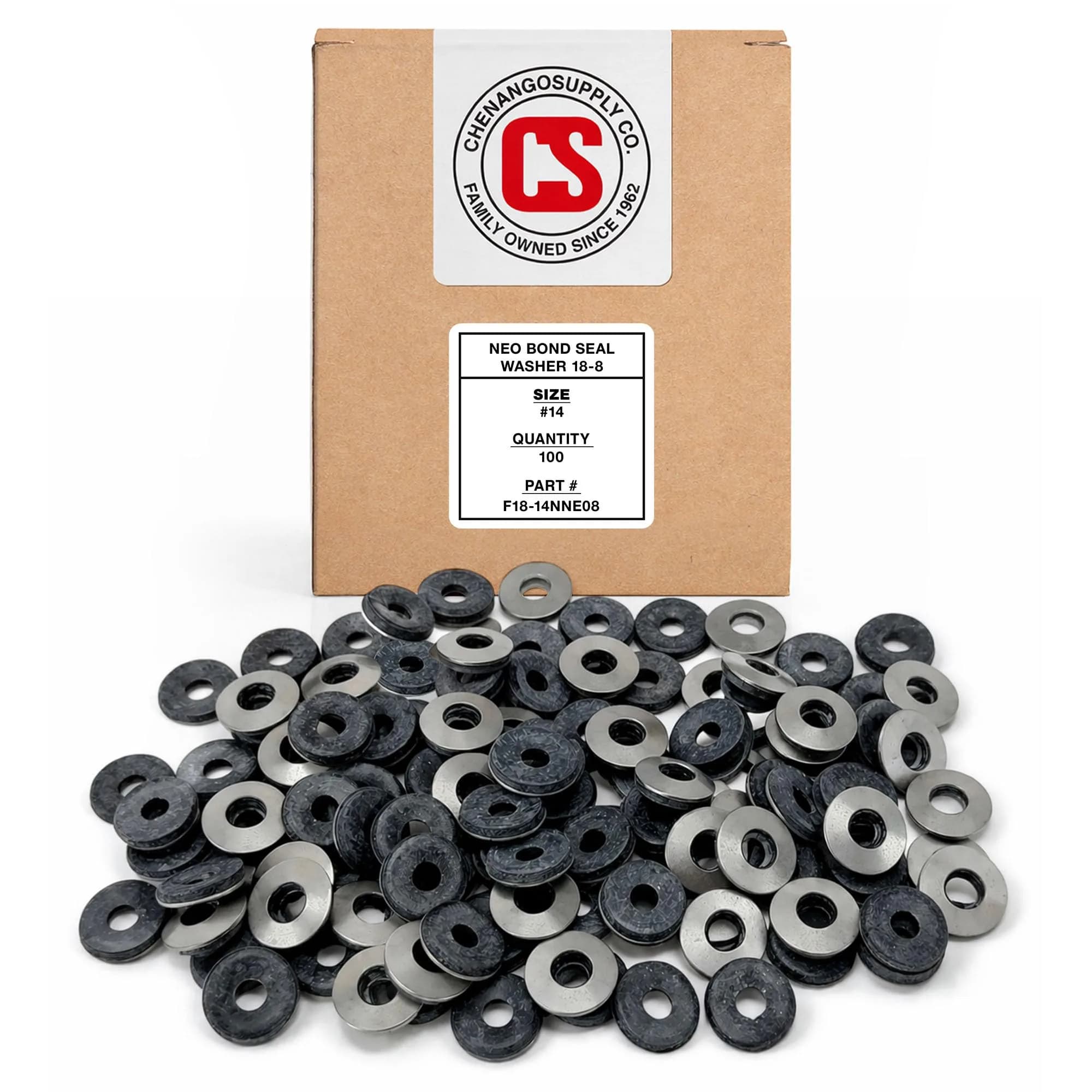 Chenango Supply #14 Neoprene EPDM Bonded Sealing Washer | Stainless Steel 18-8, 5/8 Inch OD, 100 Pieces — #14 Neobond Washer