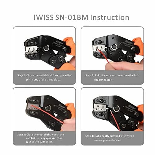 IWISS SN-01BM Crimping Tool for Dupont XH2.0/2.54/3.96mm Terminals, AWG 28-20 (0.08-0.5mm2) | Ratchet Crimper for JST, Molex, Servo Connectors thumbnail 4