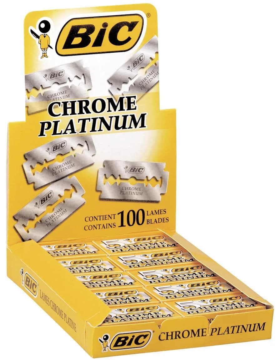 BIC Chrome Platinum Double Edge Safety Razor Blades 100 Pack | Sharp, Corrosion-Resistant, Individually Wrapped