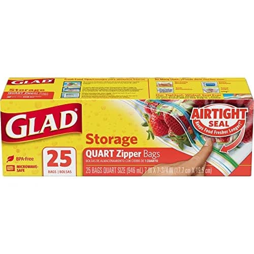 Glad Zipper Food Storage Plastic Bags - Quart - 25 Count | BPA Free, Airtight Seal thumbnail 1