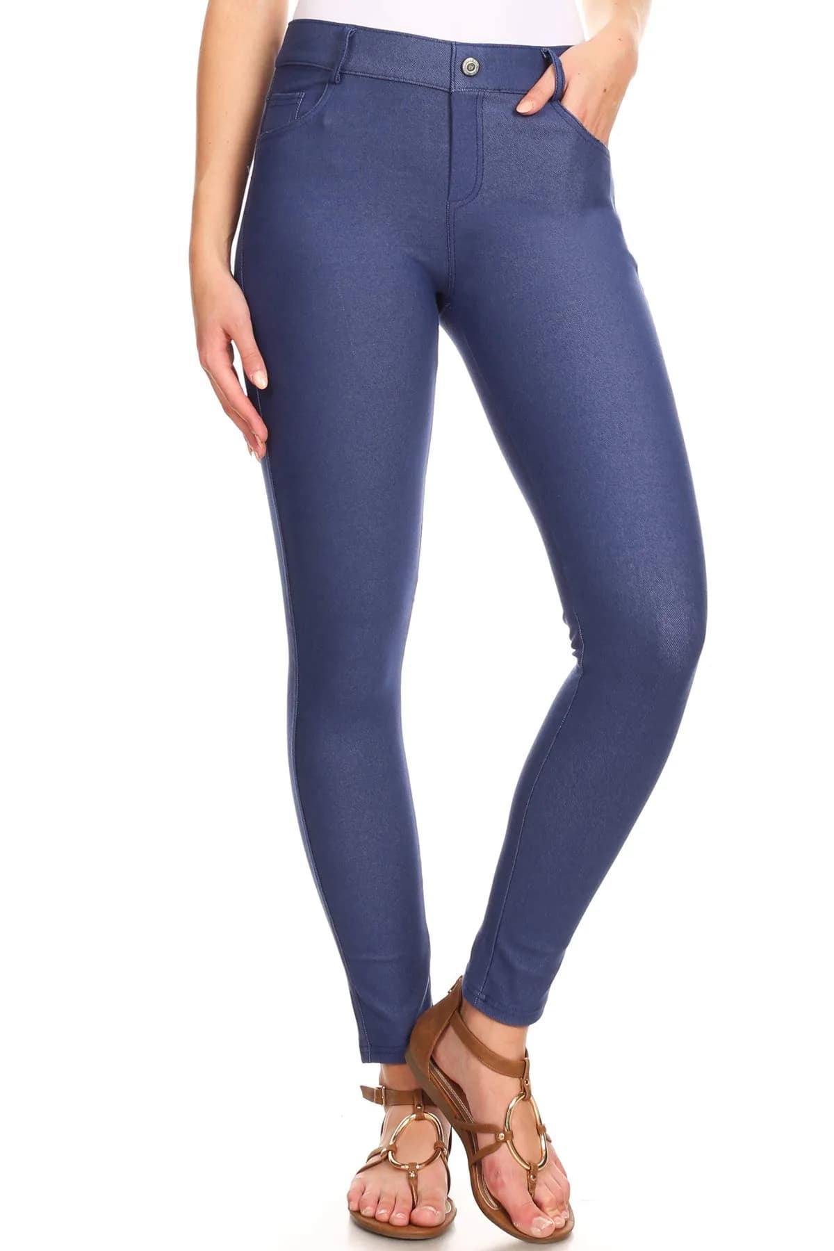 YELETE Skinny Jegging Tights in Burgundy | Fitted, Breathable Cotton Blend, Low Rise, 5 Pockets, Small — Denim Blue / Small