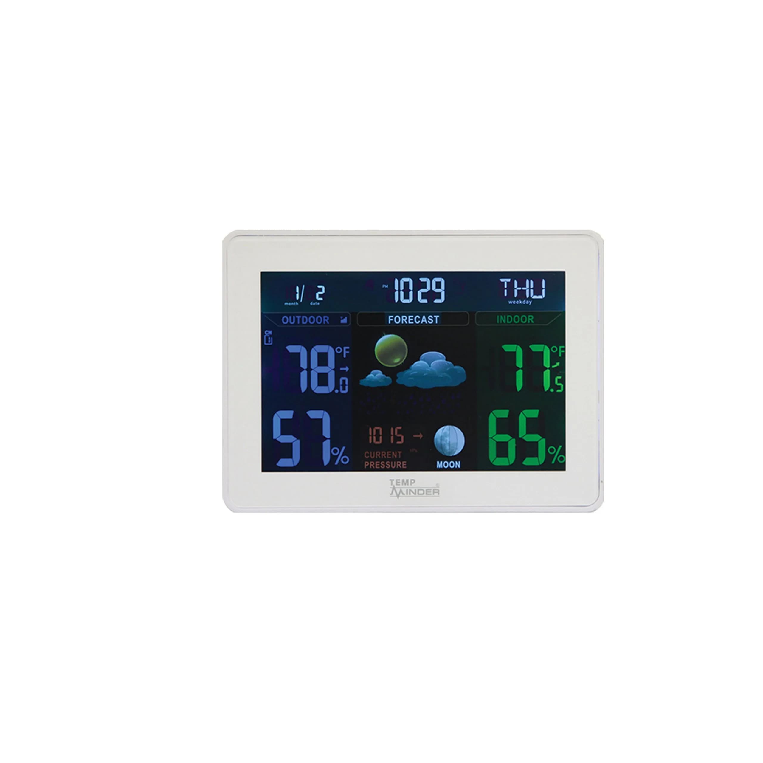 Valterra Weather Station Color LCD Indoor Outdoor Thermometer | Atomic Clock & Remote Sensors — blue
