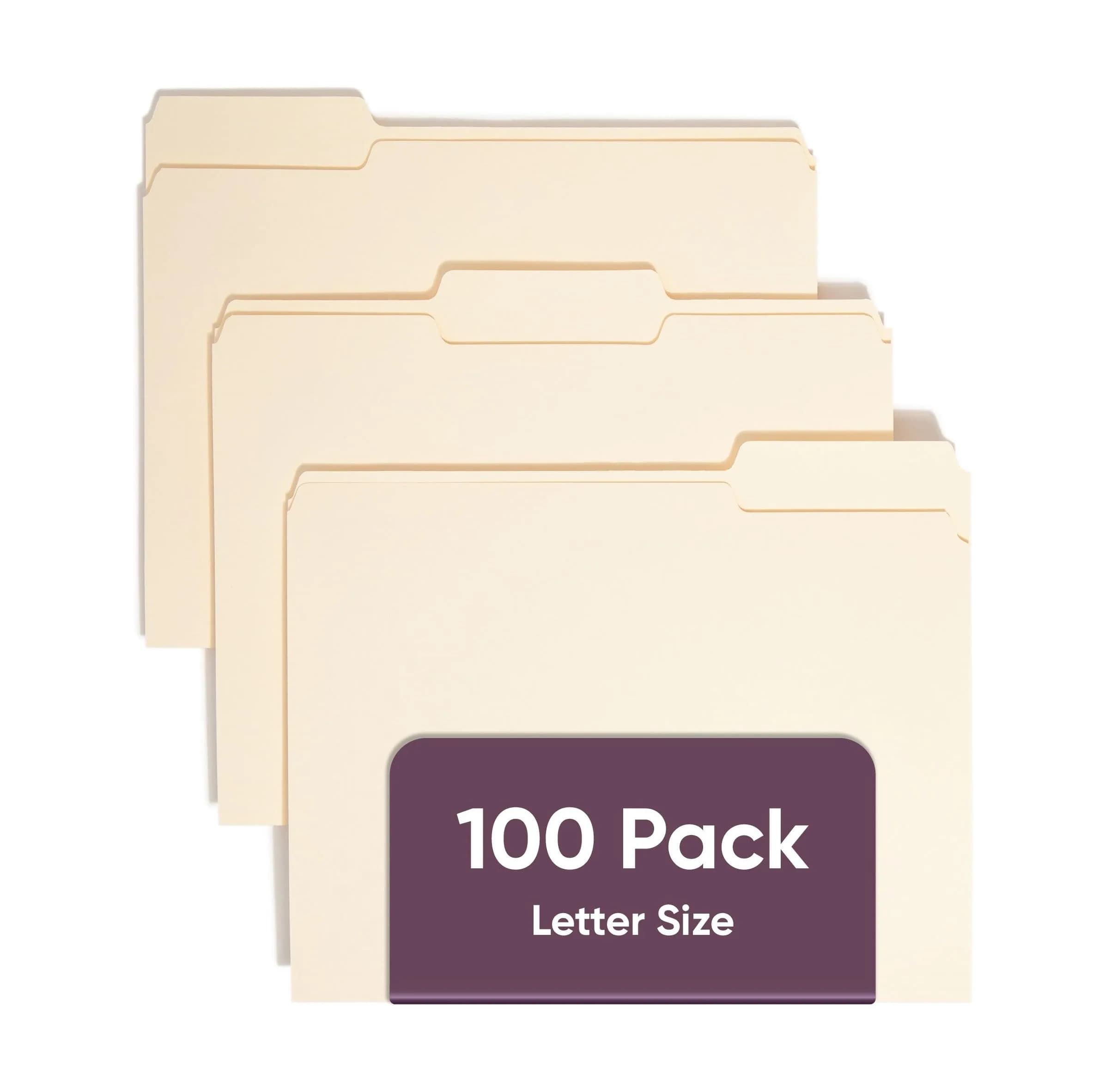 SMEAD File Folders Letter Sized 1/3-Cut Tab Assorted Positions 100 Pack | Durable Manila Office Folders