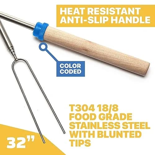 MalloMe Telescoping Marshmallow Roasting Sticks 32" (8 Pack) | Heavy Duty Stainless Steel Smores Skewers for Campfire & Bonfire thumbnail 2