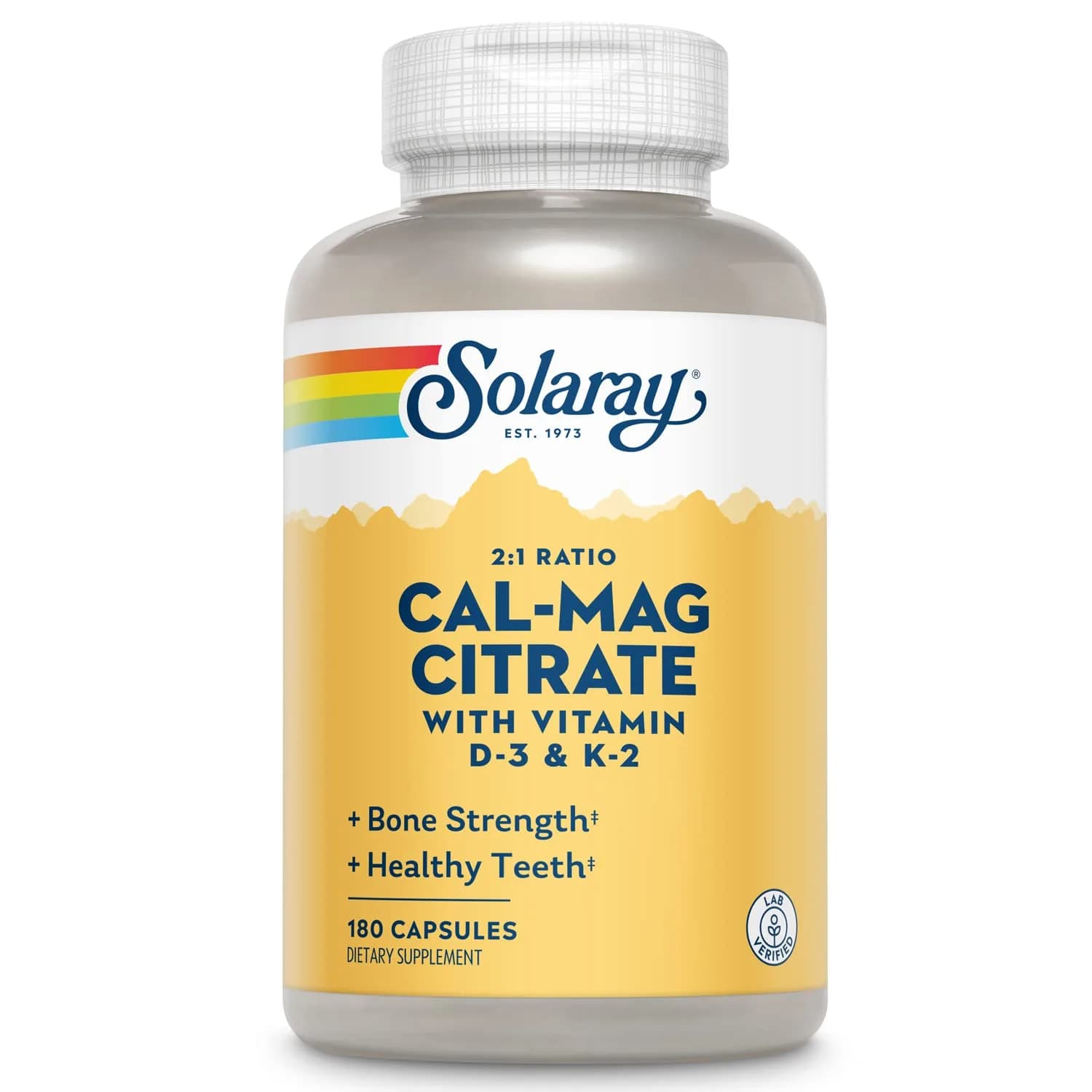 SOLARAY Calcium Magnesium Citrate 2:1 with Vitamin D3 K2 | Bone & Heart Support in 180 Capsules — No Color