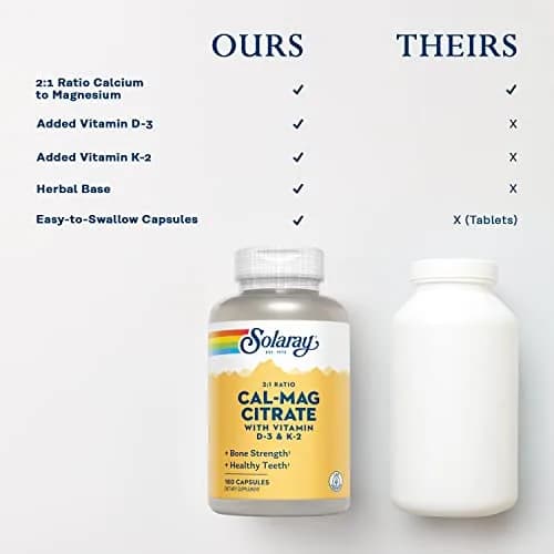 SOLARAY Calcium Magnesium Citrate 2:1 with Vitamin D3 K2 | Bone & Heart Support in 180 Capsules thumbnail 5