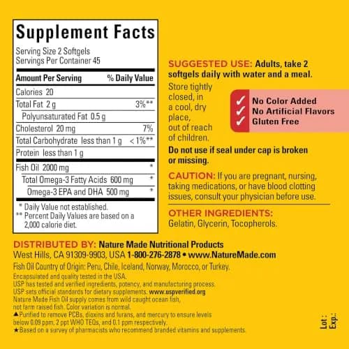 Nature Made Fish Oil Omega 3 Supplements 1000 mg Softgels 90 Count | USP Verified Heart Health Support thumbnail 6