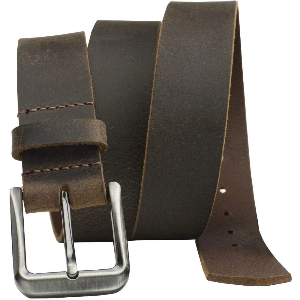 Nickel Smart Roan Mountain Brown Leather Belt - Distressed 42" | Nickel Free Full Grain Leather — Brown