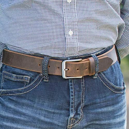 Nickel Smart Roan Mountain Brown Leather Belt - Distressed 42" | Nickel Free Full Grain Leather thumbnail 3