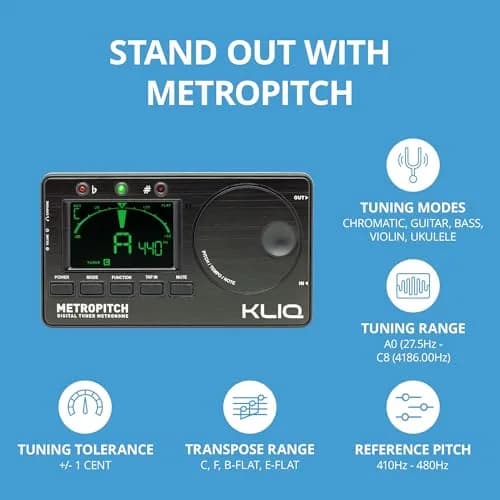 KLIQ MetroPitch Digital Metronome & Tuner for Piano, Guitar & Bass | 3-in-1 Compact Practice Tool with Accurate Tuning & Rhythm thumbnail 4