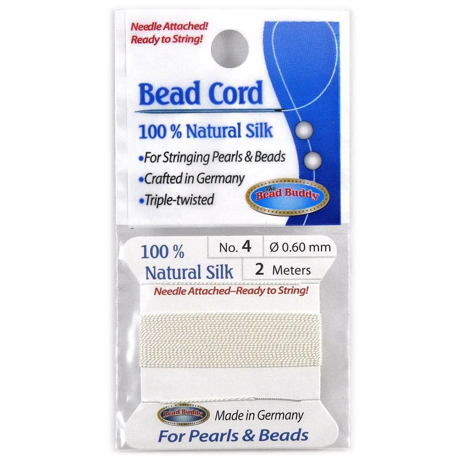 Bead Buddy Natural White Silk Cord Thread with Attached Needle 2m (6.56 ft) | Triple-Twisted for Strength - main product image
