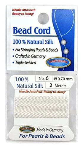 Bead Buddy 0.7mm Natural White Silk Cord Thread with Needle | Ideal for Jewelry Making, 2m thumbnail 1