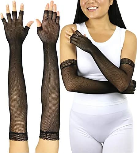 ToBeInStyle Women’s Fishnet Lace Trim Full Arm Length Arm Warmers - OS - Black | Edgy Fashion Accessory for Festivals & Parties thumbnail 1
