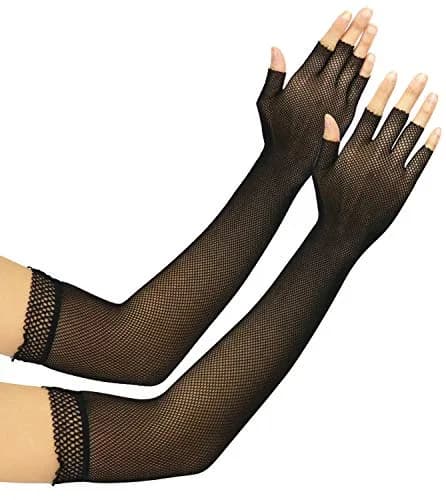 ToBeInStyle Women’s Fishnet Lace Trim Full Arm Length Arm Warmers - OS - Black | Edgy Fashion Accessory for Festivals & Parties thumbnail 4