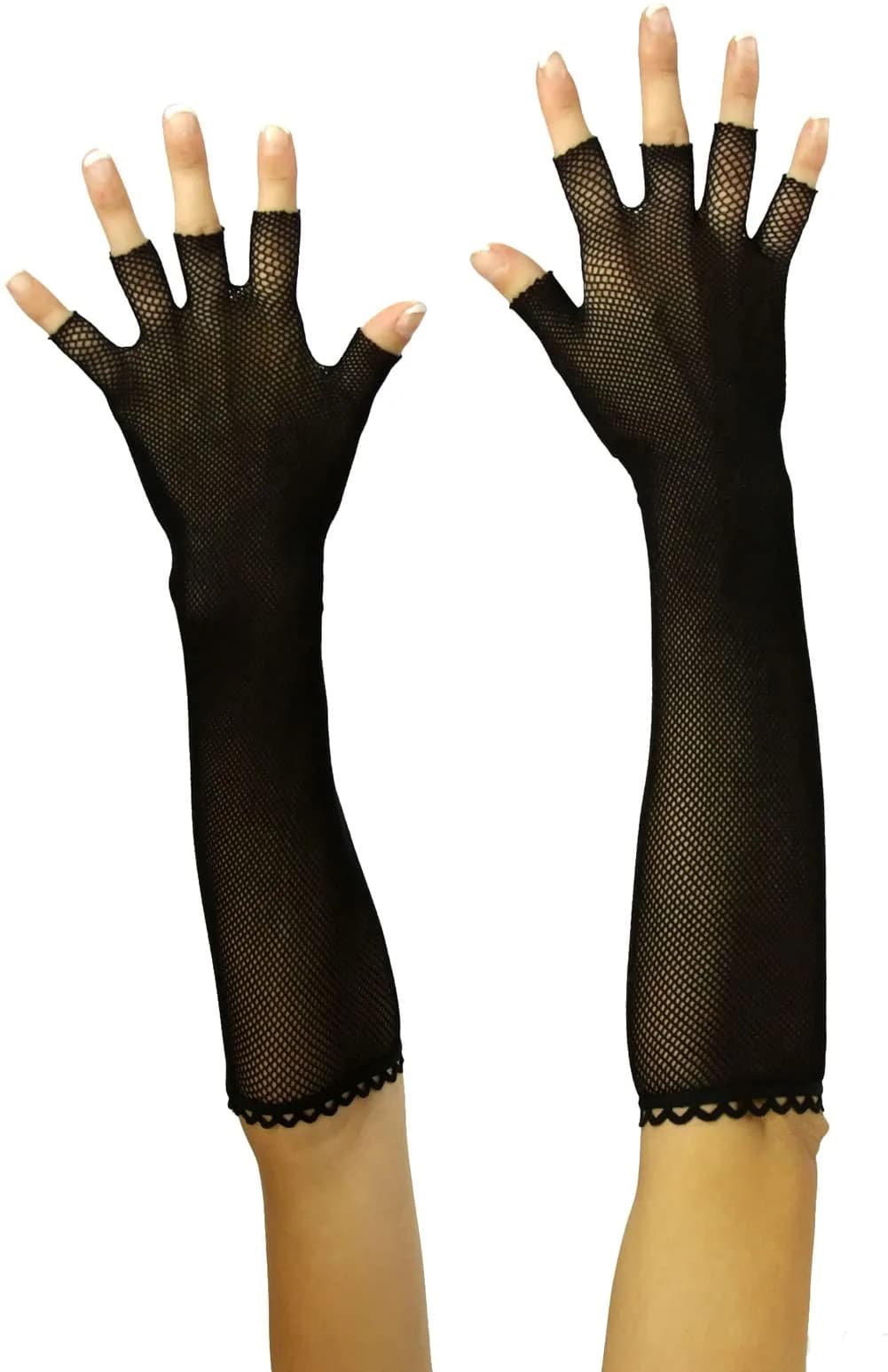 ToBeInStyle Women's Fishnet Arm Length Glove Warmers - White | Nylon Fishnet for Fashion & Festivals
