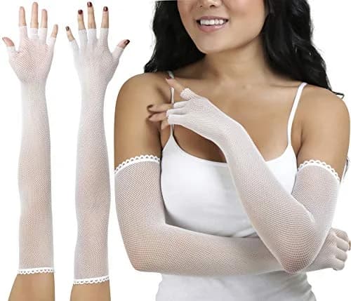ToBeInStyle Women's Fishnet Arm Length Glove Warmers - White | Nylon Fishnet for Fashion & Festivals thumbnail 1