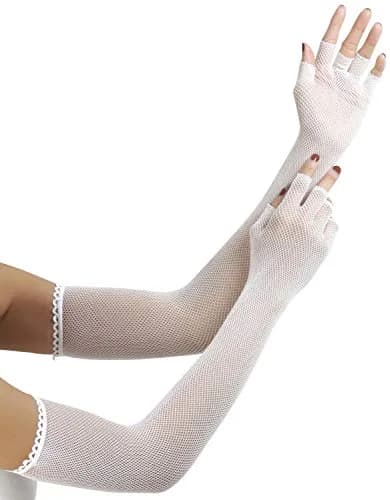 ToBeInStyle Women's Fishnet Arm Length Glove Warmers - White | Nylon Fishnet for Fashion & Festivals thumbnail 4