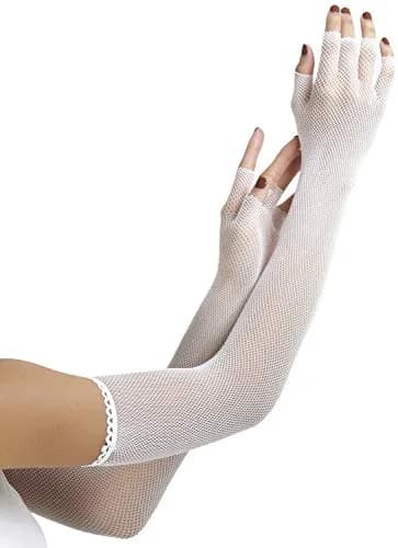 ToBeInStyle Women's Fishnet Arm Length Glove Warmers - White | Nylon Fishnet for Fashion & Festivals thumbnail 3