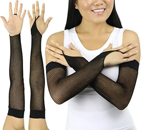 ToBeInStyle Women’s Fashion Fishnet Finger Loop Long Length Novelty Gloves - Black | Edgy Fishnet Style for Costumes & Outfits thumbnail 1