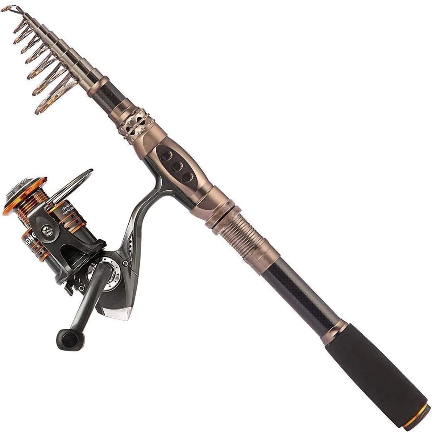 PLUSINNO Gold Carbon Fiber Telescopic Fishing Rod and Reel Combo 2.1m (6.89ft) | Medium Power Spinning & Casting Kit - main product image
