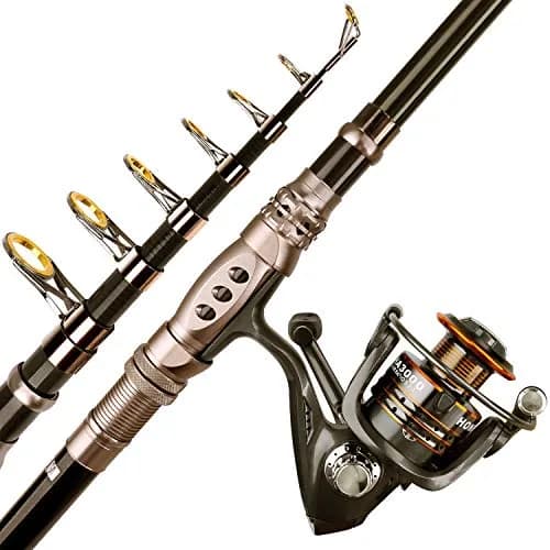 PLUSINNO Gold Carbon Fiber Telescopic Fishing Rod and Reel Combo 2.1m (6.89ft) | Medium Power Spinning & Casting Kit thumbnail 7