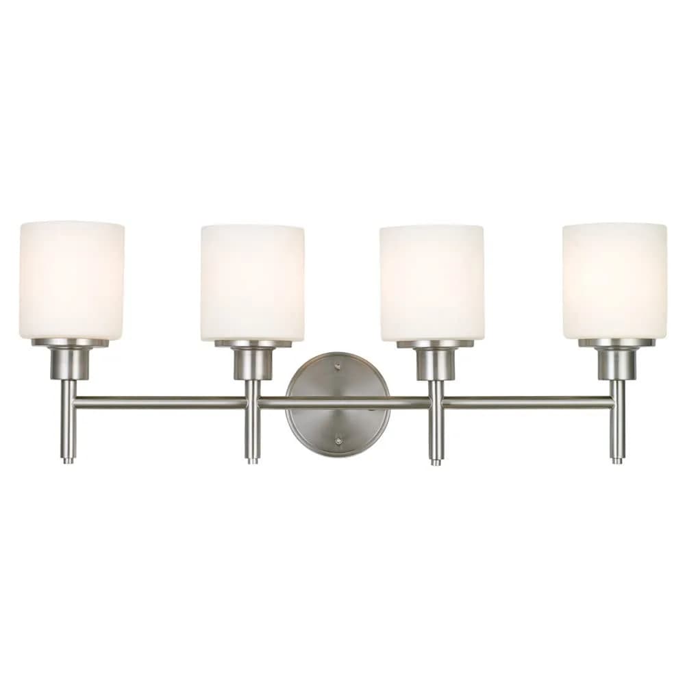 Design House Aubrey 4-Light Vanity Light Satin Nickel Finish Frosted Glass Shades Dimmable Bathroom Wall Fixture