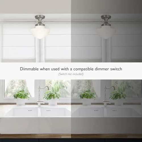Design House Vintage-Inspired Schoolhouse Semi-Flush Mount Ceiling Light, 9 in x 9 in x 10 in, Satin Nickel, White Glass Shade, 577494 | Classic ceiling fixture for home thumbnail 4