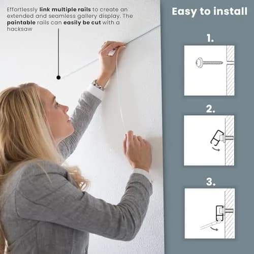 STAS Cliprail Pro Picture Hanging System White 150cm (4.92ft) | Heavy Duty Gallery Kit for Walls thumbnail 4